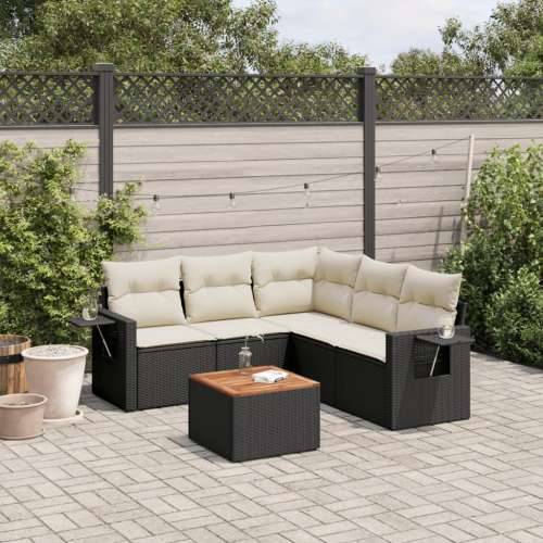 Vrtna garnitura - 6-dijelni set vrtnih sofa s jastucima crni od poliratana - Crna i krem 1 kutna + stol + 2x srednja Cijena