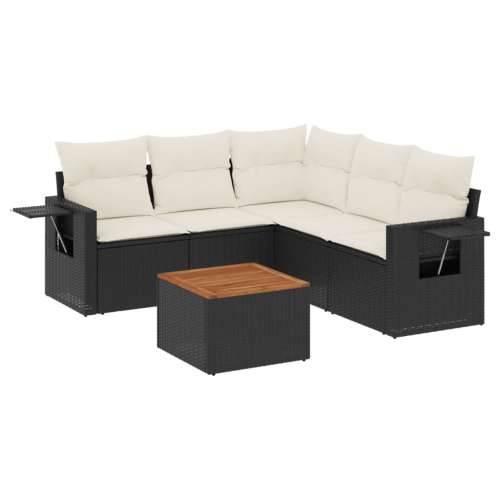Vrtna garnitura - 6-dijelni set vrtnih sofa s jastucima crni od poliratana - Crna i krem 1 kutna + stol + 2x srednja Cijena