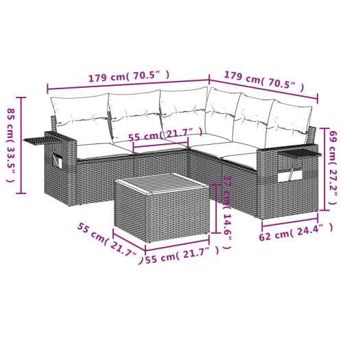 Vrtna garnitura - 6-dijelni set vrtnih sofa s jastucima crni od poliratana - Crna i krem 1 kutna + stol + 2x srednja Cijena