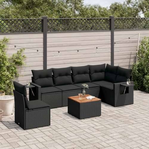 Vrtna garnitura - 7-dijelni set vrtnih sofa od poliratana s jastucima crni - Crna 1 3x srednja + stol + kutna Cijena