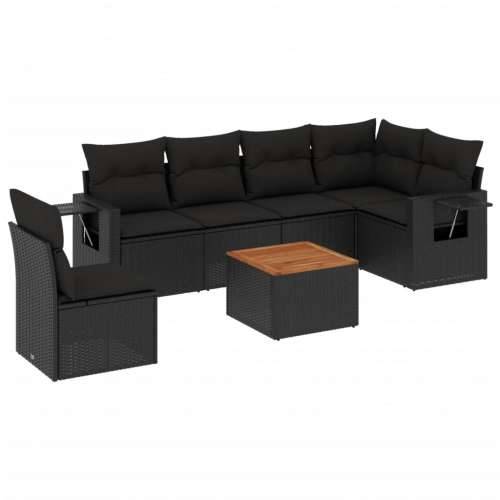 Vrtna garnitura - 7-dijelni set vrtnih sofa od poliratana s jastucima crni - Crna 1 3x srednja + stol + kutna Cijena