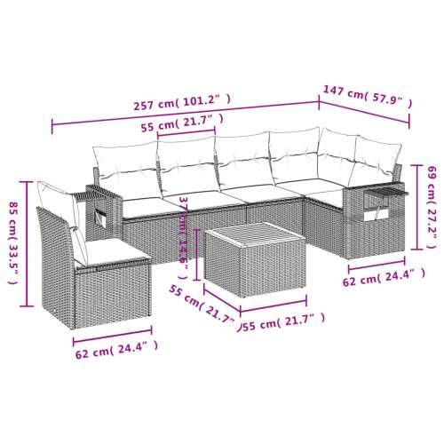 Vrtna garnitura - 7-dijelni set vrtnih sofa od poliratana s jastucima crni - Crna 1 3x srednja + stol + kutna Cijena