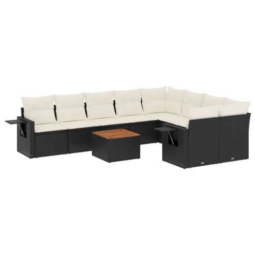 Vrtna garnitura - 10-dijelni set vrtnih sofa s jastucima crni od poliratana - Crna i krem 1 5x srednja + stol + 2x kutna Cijena