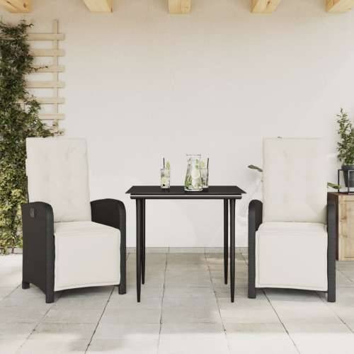3-dijelni bistro set s jastucima crni od poliratana - Dužina stola 80 cm Oštra noga 2 Cijena