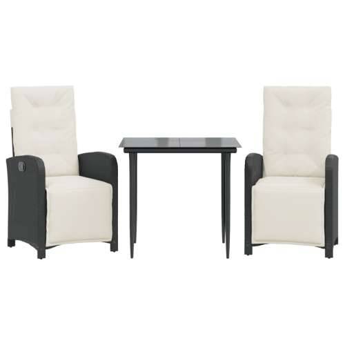 3-dijelni bistro set s jastucima crni od poliratana - Dužina stola 80 cm Oštra noga 2 Cijena