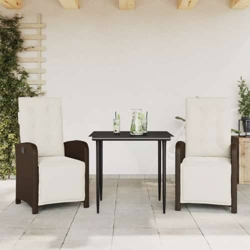 3-dijelni bistro set s jastucima smeđi od poliratana - Dužina stola 80 cm Oštra noga 2 Cijena