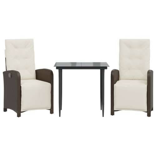 3-dijelni bistro set s jastucima smeđi od poliratana - Dužina stola 80 cm Oštra noga 2 Cijena