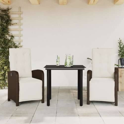 3-dijelni bistro set s jastucima smeđi od poliratana - Dužina stola 80 cm Okrugla noga 2 Cijena