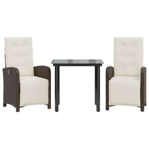 3-dijelni bistro set s jastucima smeđi od poliratana - Dužina stola 80 cm Okrugla noga 2 Cijena