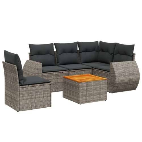 Vrtna garnitura - 6-dijelni set vrtnih sofa od poliratana s jastucima sivi - Siva stol + 2x srednja + kutna 1 Cijena