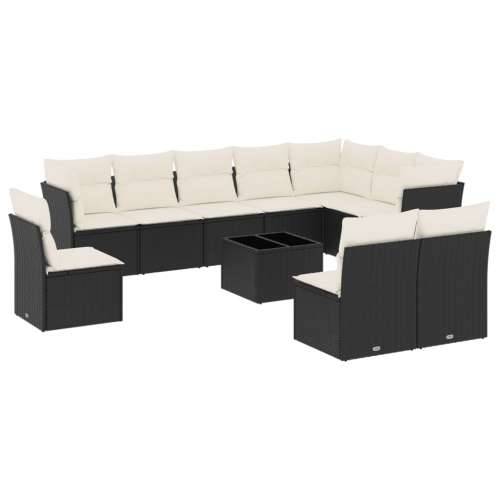 Vrtna garnitura - 11-dijelni set vrtnih sofa od poliratana s jastucima crni - Crna i krem Sa stolom 1 Cijena