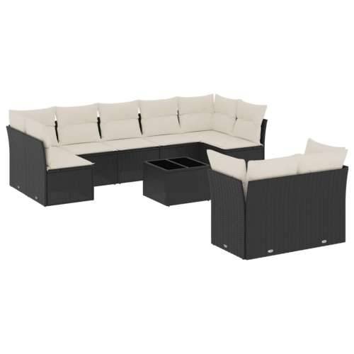 Vrtna garnitura - 10-dijelni set vrtnih sofa s jastucima crni od poliratana - Crna i krem Sa stolom 1 Cijena
