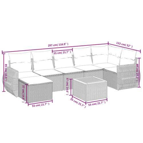 Vrtna garnitura - 8-dijelni set vrtnih sofa od poliratana s jastucima sivi - Siva kutna + stol + 3x srednja 1 Cijena