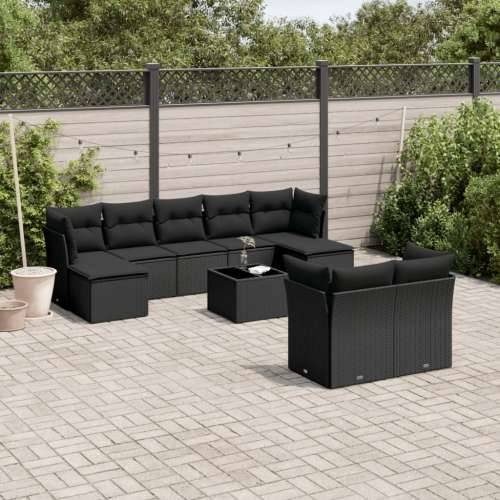 Vrtna garnitura - 10-dijelni set vrtnih sofa s jastucima crni od poliratana - Crna Sa stolom 1 Cijena