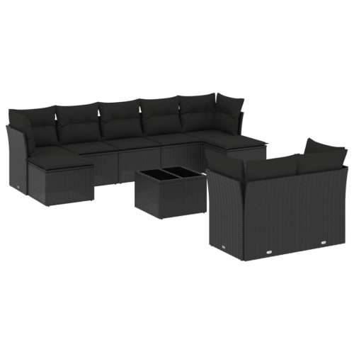 Vrtna garnitura - 10-dijelni set vrtnih sofa s jastucima crni od poliratana - Crna Sa stolom 1 Cijena