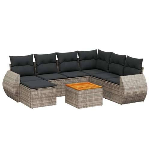 Vrtna garnitura - 8-dijelni set vrtnih sofa od poliratana s jastucima sivi - Siva stol + 3x srednja + kutna 1 Cijena