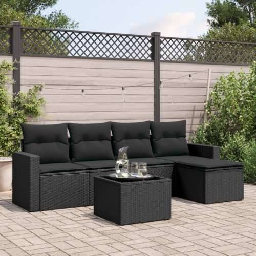 Vrtna garnitura - 6-dijelni set vrtnih sofa s jastucima crni od poliratana - Crna Sa stolom 1 Cijena