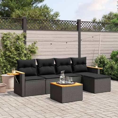 Vrtna garnitura - 6-dijelni set vrtnih sofa s jastucima crni od poliratana - Crna Sa stolom 1 Cijena