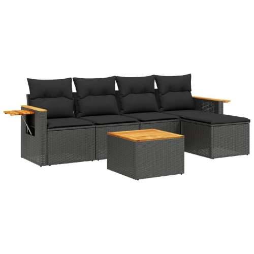 Vrtna garnitura - 6-dijelni set vrtnih sofa s jastucima crni od poliratana - Crna Sa stolom 1 Cijena