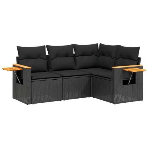 Vrtna garnitura - 4-dijelni set vrtnih sofa od poliratana s jastucima crni - Crna Bez stola 1 Cijena