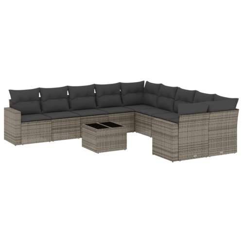 Vrtna garnitura - 11-dijelni set vrtnih sofa od poliratana s jastucima sivi - Siva Sa stolom 1 Cijena