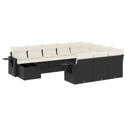 Vrtna garnitura - 11-dijelni set vrtnih sofa od poliratana s jastucima crni - Crna i krem 1 Cijena