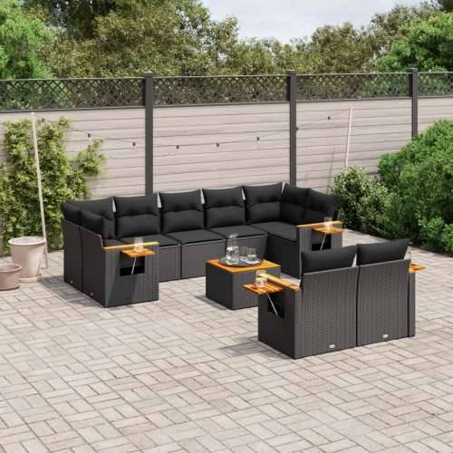 Vrtna garnitura - 10-dijelni set vrtnih sofa s jastucima crni od poliratana - Crna Sa stolom 1 Cijena