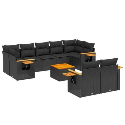 Vrtna garnitura - 10-dijelni set vrtnih sofa s jastucima crni od poliratana - Crna Sa stolom 1 Cijena
