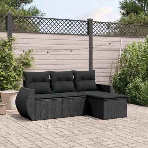 Vrtna garnitura - 4-dijelni set vrtnih sofa od poliratana s jastucima crni - Crna Bez stola 1 Cijena