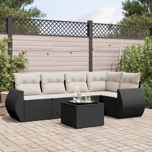 Vrtna garnitura - 6-dijelni set vrtnih sofa s jastucima crni od poliratana - Crna i krem Bez stola 1 Cijena