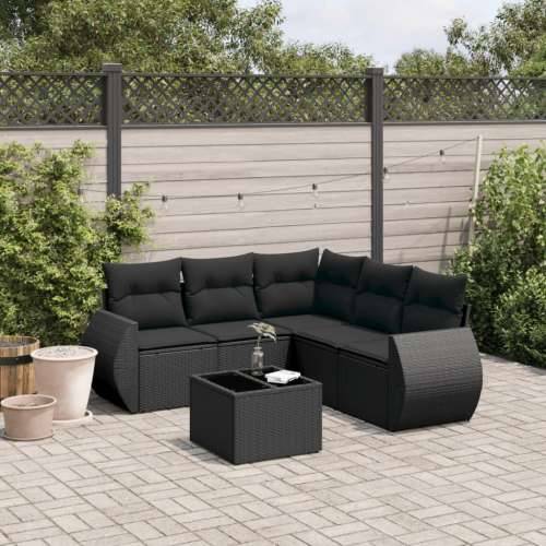 Vrtna garnitura - 6-dijelni set vrtnih sofa s jastucima crni od poliratana - Crna Sa stolom 1 Cijena