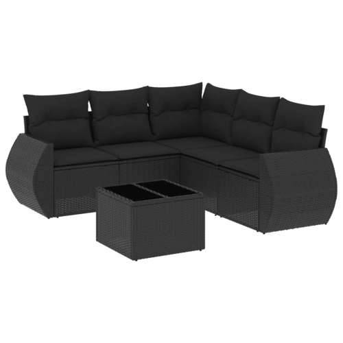 Vrtna garnitura - 6-dijelni set vrtnih sofa s jastucima crni od poliratana - Crna Sa stolom 1 Cijena