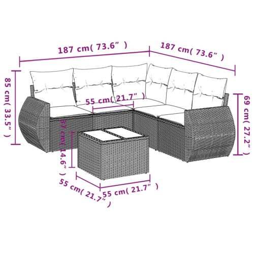 Vrtna garnitura - 6-dijelni set vrtnih sofa s jastucima crni od poliratana - Crna Sa stolom 1 Cijena