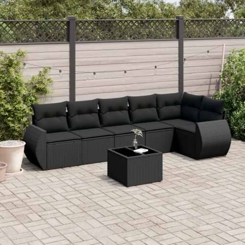 Vrtna garnitura - 7-dijelni set vrtnih sofa od poliratana s jastucima crni - Crna Bez stola 1 Cijena
