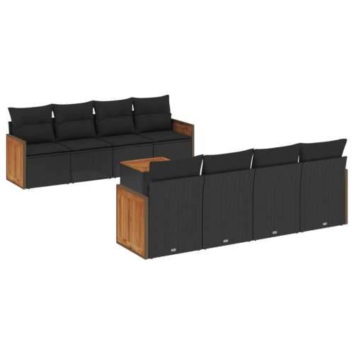 Vrtna garnitura - 9-dijelni set vrtnih sofa s jastucima crni od poliratana - Crna 1 Cijena