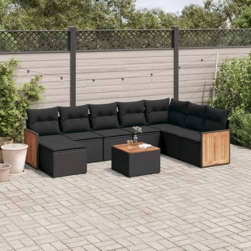 Vrtna garnitura - 9-dijelni set vrtnih sofa s jastucima crni od poliratana - Crna Sa stolom 1 Cijena