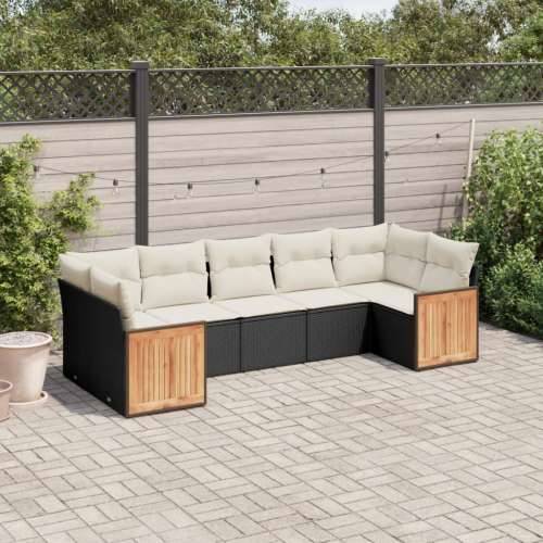 Vrtna garnitura - 7-dijelni set vrtnih sofa od poliratana s jastucima crni - Crna i krem 1 Cijena