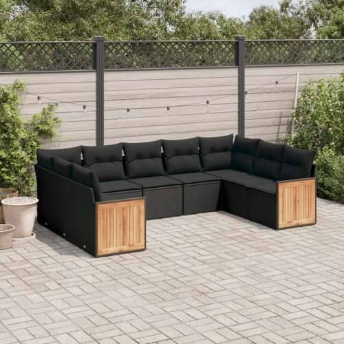Vrtna garnitura - 9-dijelni set vrtnih sofa s jastucima crni od poliratana - Crna Bez stola 1 Cijena