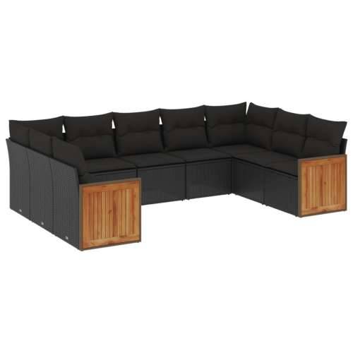 Vrtna garnitura - 9-dijelni set vrtnih sofa s jastucima crni od poliratana - Crna Bez stola 1 Cijena