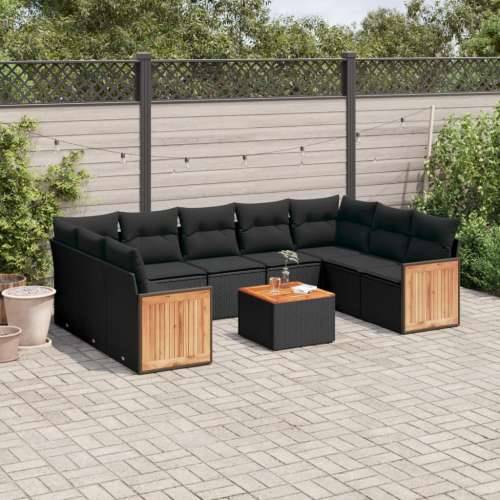 Vrtna garnitura - 10-dijelni set vrtnih sofa s jastucima crni od poliratana - Crna Sa stolom 1 Cijena