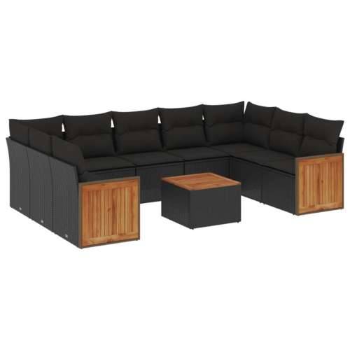 Vrtna garnitura - 10-dijelni set vrtnih sofa s jastucima crni od poliratana - Crna Sa stolom 1 Cijena