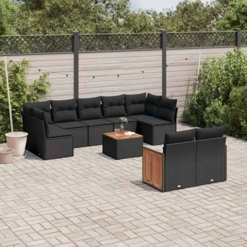 Vrtna garnitura - 10-dijelni set vrtnih sofa s jastucima crni od poliratana - Crna Sa stolom 1 Cijena