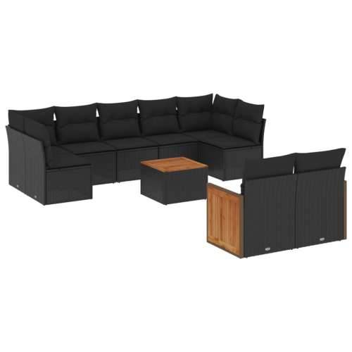 Vrtna garnitura - 10-dijelni set vrtnih sofa s jastucima crni od poliratana - Crna Sa stolom 1 Cijena
