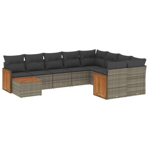 Vrtna garnitura - 10-dijelni set vrtnih sofa od poliratana s jastucima sivi - Siva 1 Cijena