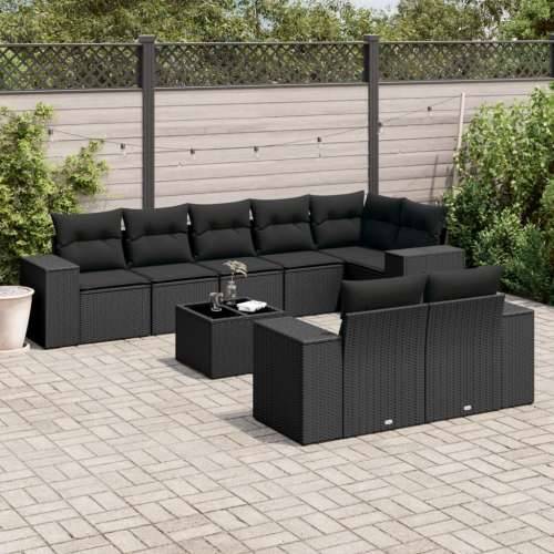 Vrtna garnitura - 9-dijelni set vrtnih sofa s jastucima crni od poliratana - Crna Sa stolom 1 Cijena