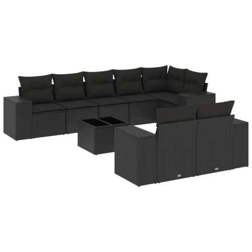Vrtna garnitura - 9-dijelni set vrtnih sofa s jastucima crni od poliratana - Crna Sa stolom 1 Cijena