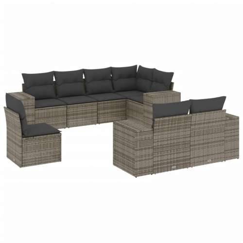 Vrtna garnitura - 8-dijelni set vrtnih sofa od poliratana s jastucima sivi - Siva Sa stolom 1 Cijena