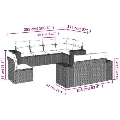 Vrtna garnitura - 8-dijelni set vrtnih sofa od poliratana s jastucima sivi - Siva Sa stolom 1 Cijena
