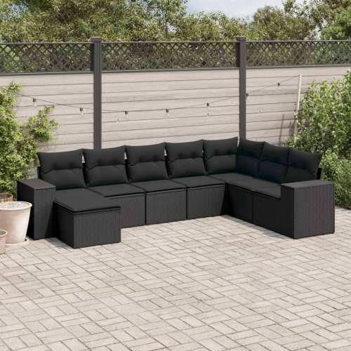 Vrtna garnitura - 8-dijelni set vrtnih sofa od poliratana s jastucima crni - Crna Sa stolom 1 Cijena