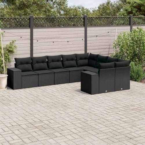 Vrtna garnitura - 9-dijelni set vrtnih sofa s jastucima crni od poliratana - Crna Sa stolom 1 Cijena